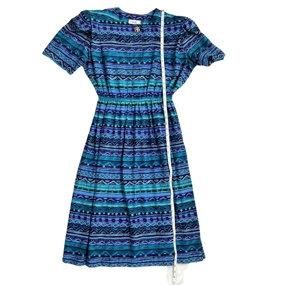 Lady Carol Vintage 80s 90s Pleated Short Sleeve Abstract Funky Shirt Mini Dress - Picture 14 of 16